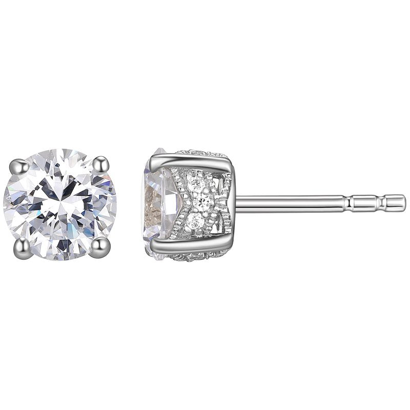 Moissanite Stud Earrings in Rhodium Silver - 2 Carat Diamond Equiv, Gift Box
