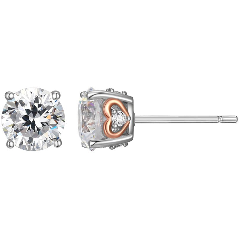 Moissanite Stud Earrings in Two-Tone Sterling Silver - 2 Carats EQW, Gift Box