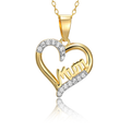 Sterling Silver Mom Heart Pendant Necklace with Cubic Zirconia, 18 Inch Chain