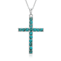 Sterling Silver Turquoise Cross Necklace for Women - Platinum Over Silver, 18 Inch Chain