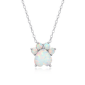 Sterling Silver Paw Print Necklace with Simulated Opal Pendant - Gift Ready