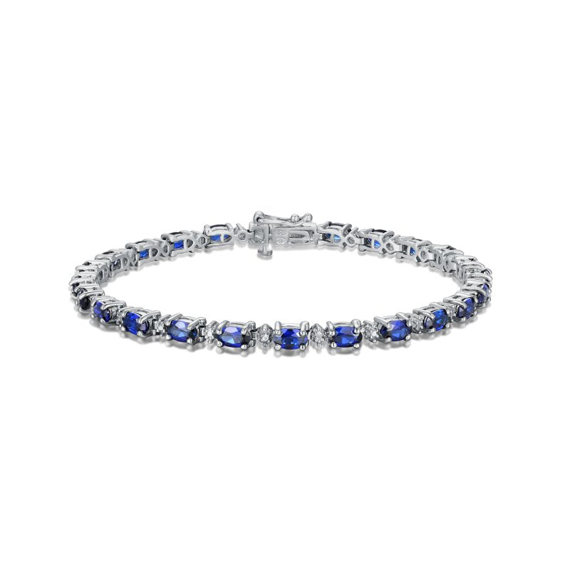 Sterling Silver Birthstone Tennis Bracelet with Diamond Accents for Women