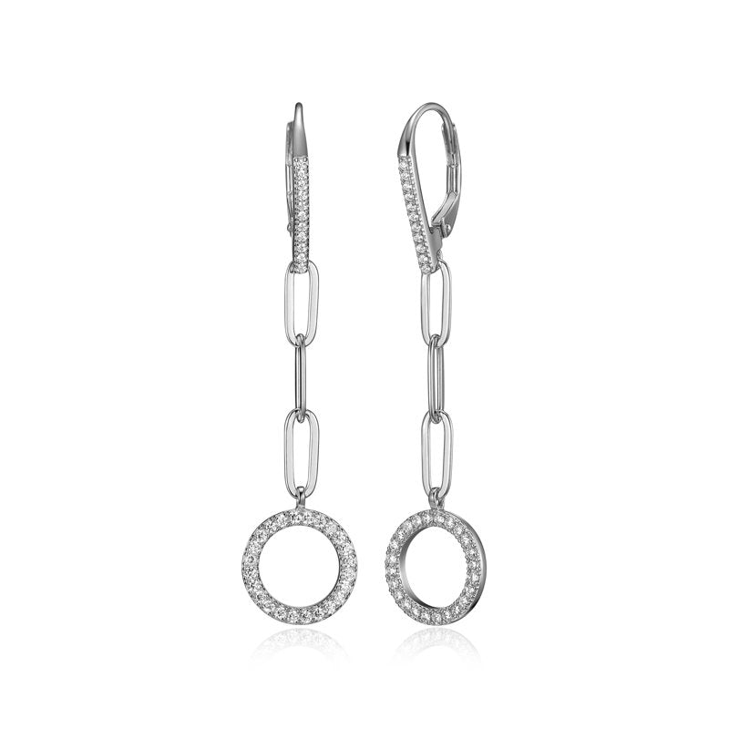 Sterling Silver Cubic Zirconia Circle Paperclip Earrings - Hypoallergenic, 2 Inch Length
