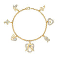 Diamond Charm Bracelet Set in 14K Gold Plated Brass, 7.25 Inch Women’s Jewelry