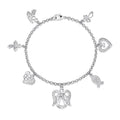 Women's Diamond Charm Bracelet Set - Silver Plated Brass, 7.25 Inch