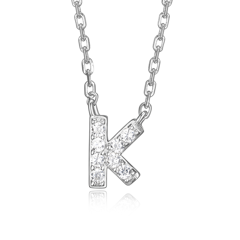 Women's Initial Letter CZ Necklace in Sterling Silver - 18 Inch