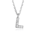 Women's Initial Letter CZ Necklace in Sterling Silver - 18 Inch Pendant
