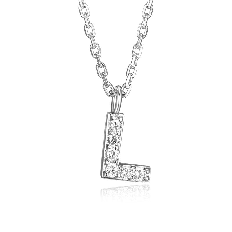 Women's Initial Letter CZ Necklace in Sterling Silver - 18 Inch Pendant