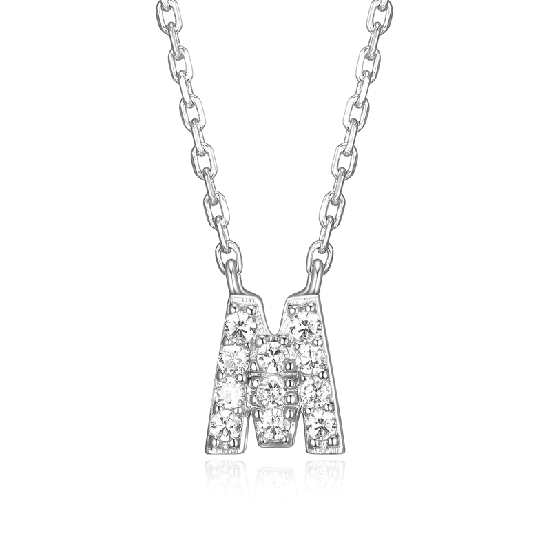 Women's Initial Letter CZ Necklace in Sterling Silver - 18 Inch Pendant