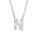 Sterling Silver Initial Letter N CZ Necklace 18 Inch Pendant for Women