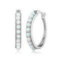 Women's Platinum Over Sterling Silver Created Opal Hoop Earrings 3x2mm