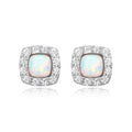 Women's Sterling Silver Created Opal and CZ Stud Earrings - Platinum Finish