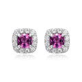 Women's Platinum Over Sterling Silver Created Pink Sapphire and CZ Stud Earrings