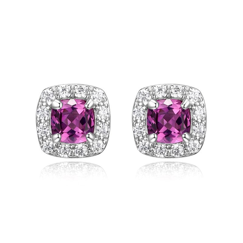 Women's Platinum Over Sterling Silver Created Pink Sapphire and CZ Stud Earrings