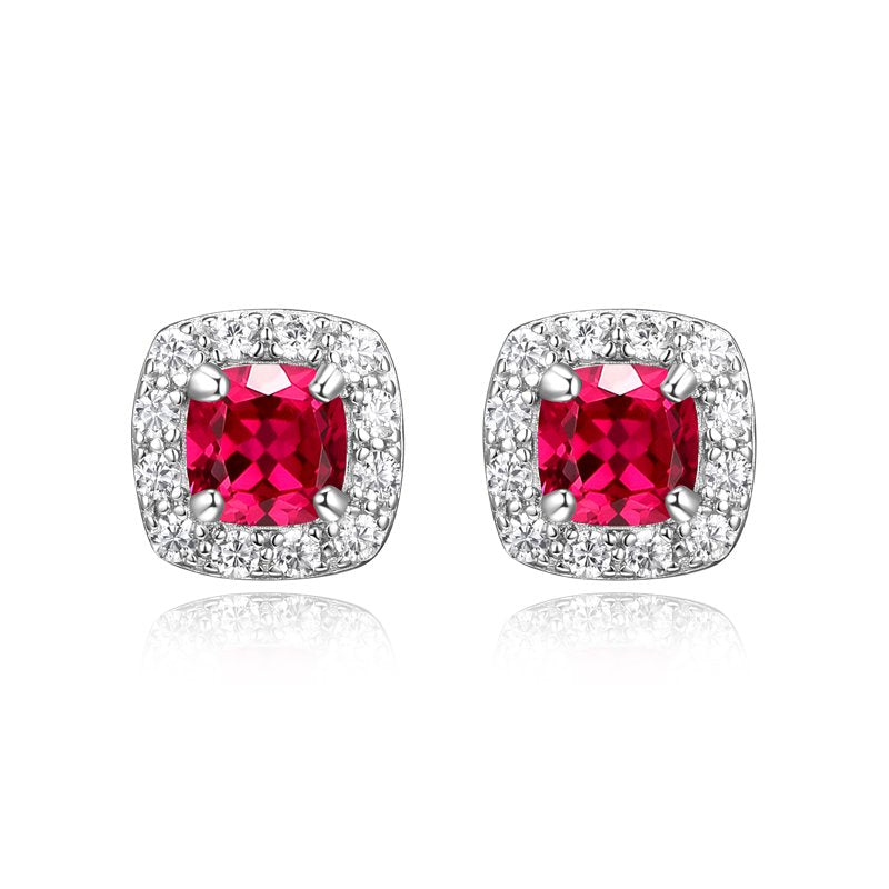 Women’s Platinum Over Sterling Silver Created Ruby CZ Stud Earrings