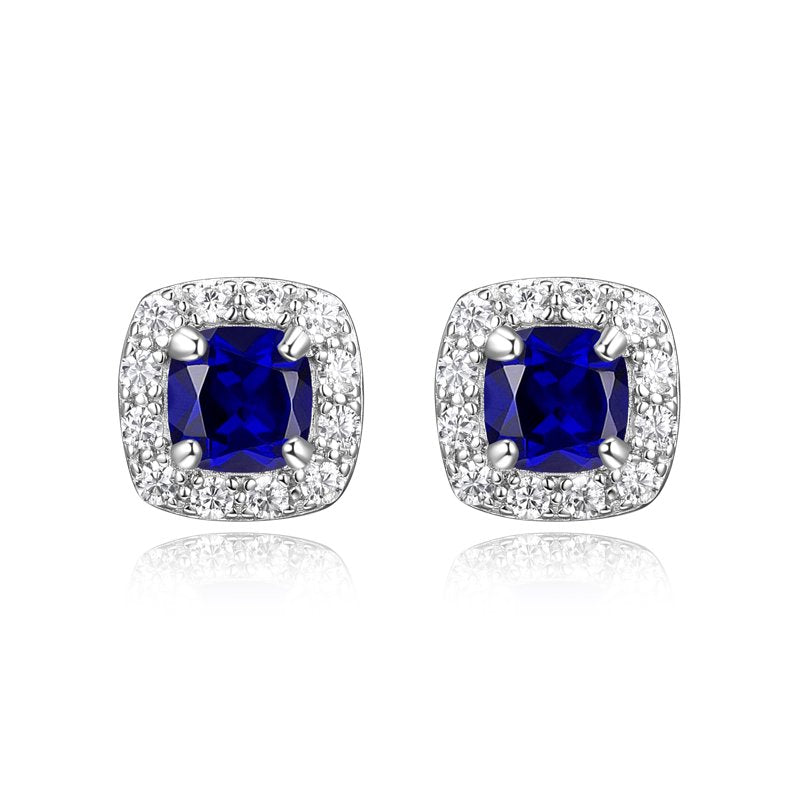 Women's Platinum Over Sterling Silver Created Sapphire CZ Stud Earrings
