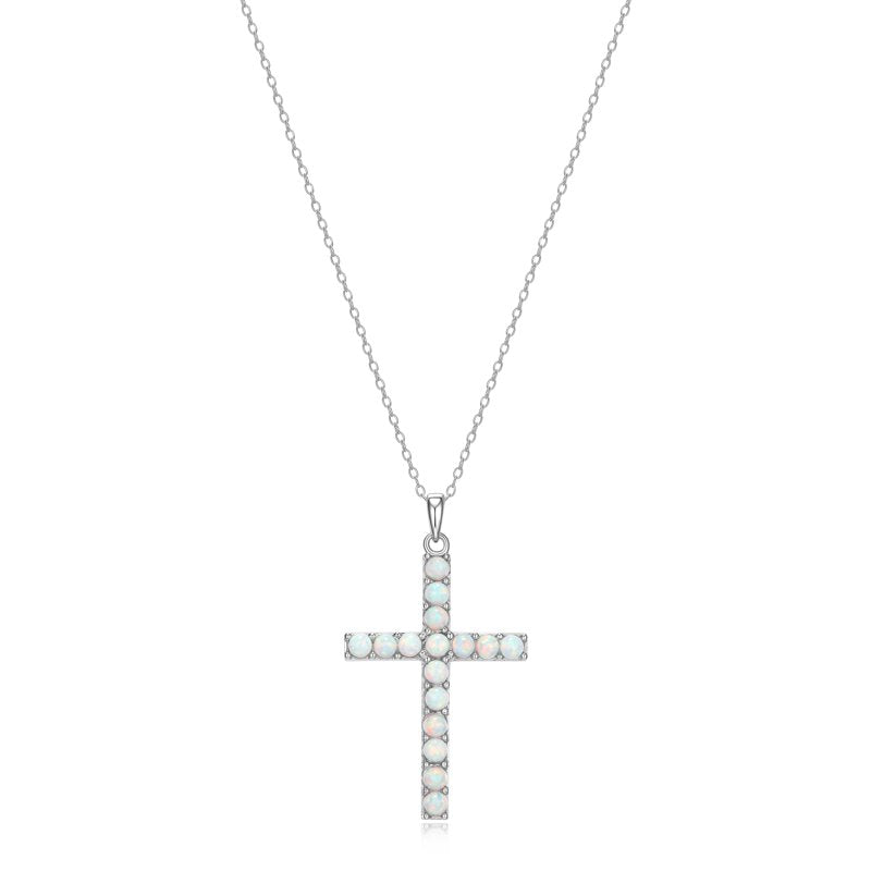 Women's Platinum Over Sterling Silver Turquoise Cross Necklace - Adjustable Chain