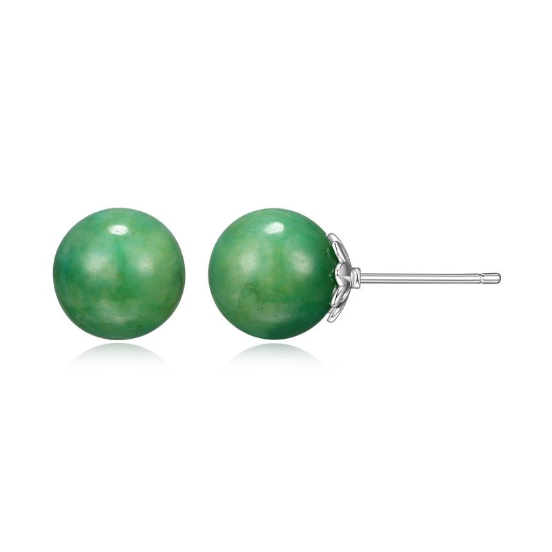 Genuine Jade Stud Earrings in Platinum Over Sterling Silver - Women's Jewelry