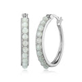 Women's Platinum Over Silver Hoop Earrings with Green Jade 3x2mm