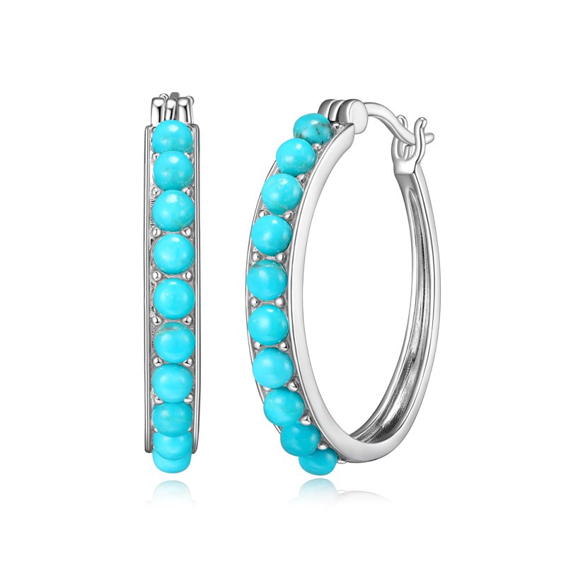 Women's Platinum Over Silver Hoop Earrings with Turquoise & Opal Variations