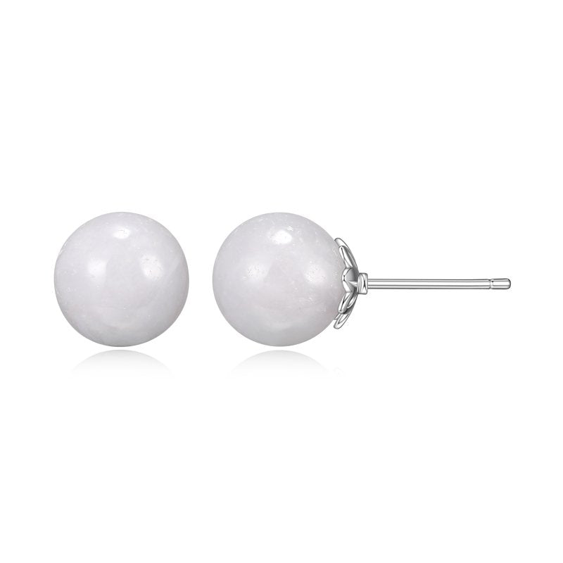 Women's Sterling Silver Jade Stud Earrings in Platinum Finish - Multiple Colors
