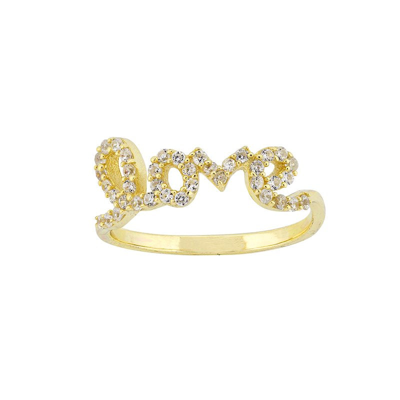 Gold Over Sterling Silver Love Ring with Cubic Zirconia – Romantic Gift Jewelry