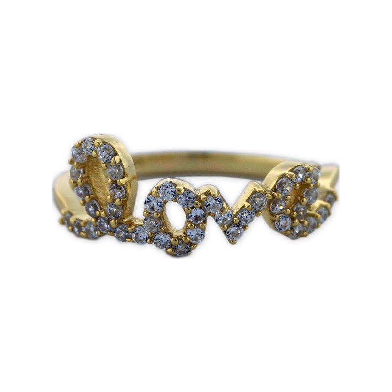 Gold Over Sterling Silver Love Ring with White CZ - Multiple Sizes