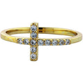 Gold Plated Sideways Cross Stack Ring with Cubic Zirconia - All Sizes