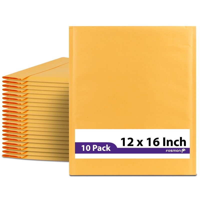Large Kraft Bubble Mailers 12x16 Inches - Self-Seal Shipping Envelopes, 10 Pack