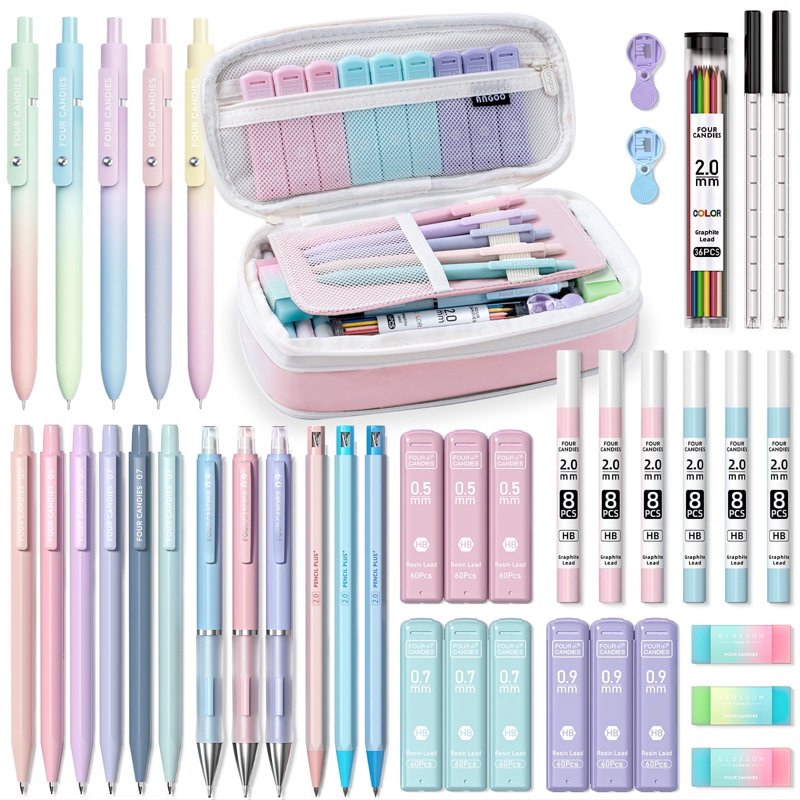41-Piece Aesthetic Stationery Set with Pen Case, Gel Pens & Mechanical Pencils for Students