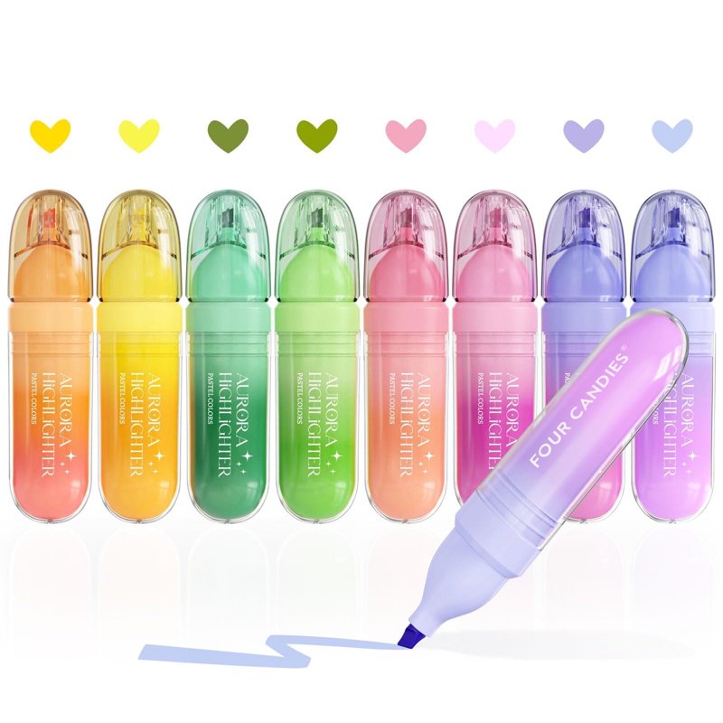 8-Piece Pastel Highlighter Set - No Bleed, Quick-Drying, Soft Chisel Tips