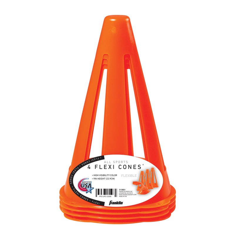 Plastic Soccer Cones - 4 Pack, Collapsible & Flexible, 9 Inch Orange Sports Markers