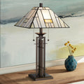 Tiffany Style Table Lamp 26.25" Bronze Wrought Iron Art Deco Bedroom Living Room