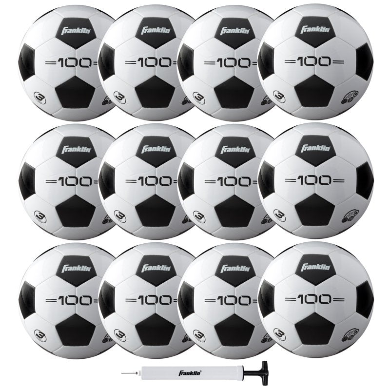Franklin Sports Competition 100 Soccer Balls Pack - 12 Deflated with Pump, Size 3, Variation 3, 12 Black