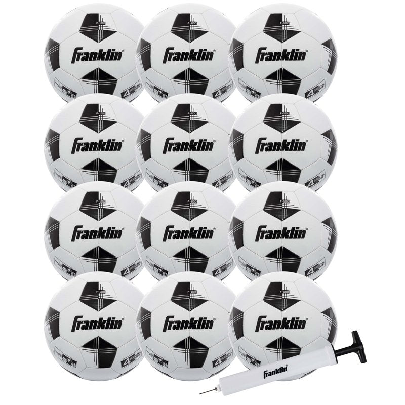 Size 4 Soccer Balls 12-Pack with Pump — Franklin Competition 100 (White/Black) - 12 Count