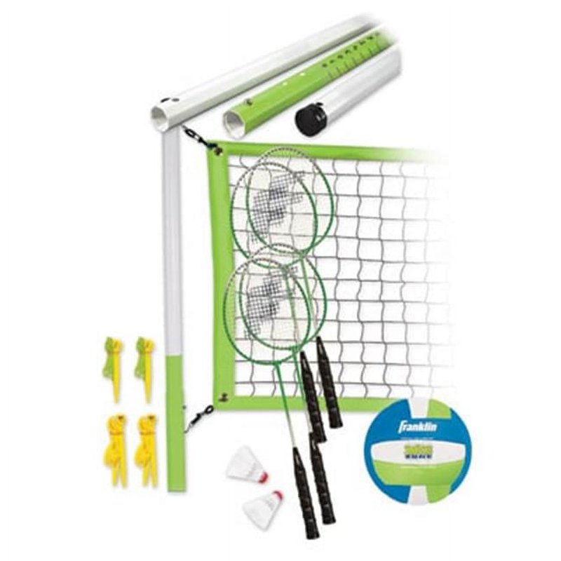 Outdoor Badminton and Volleyball Combo Set - Adjustable Net, 4 Rackets, Volleyball