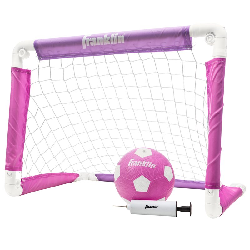 Franklin Sports Kids Mini Soccer Goal with Ball and Pump – 24x16 Folding Goal, Pink/Purple