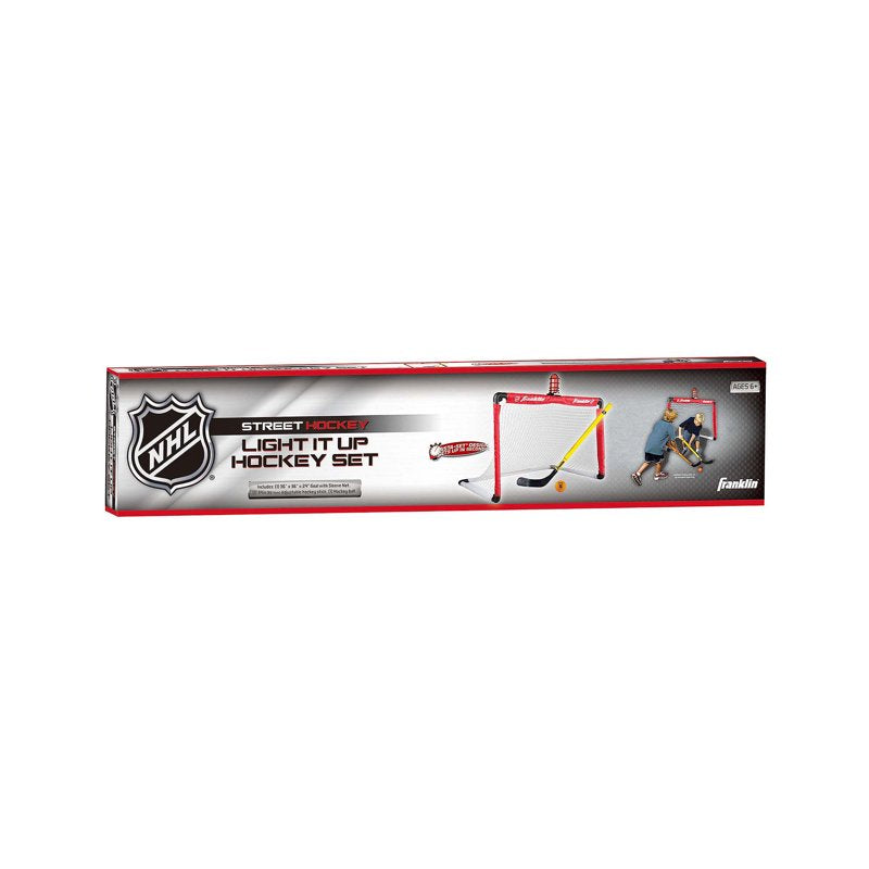Mini Hockey Goal Set with Light-Up Net, Stick & Ball - Indoor Floor & Knee Hockey