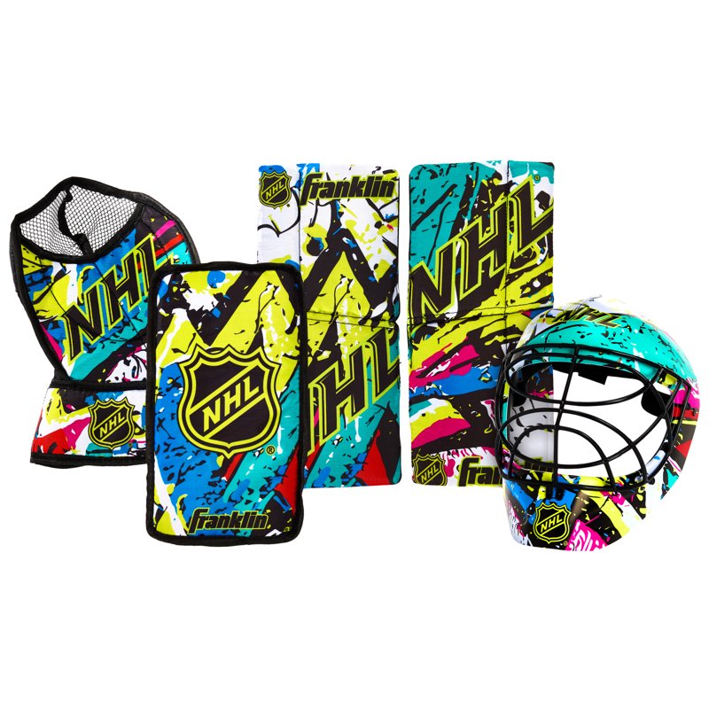 Kids Youth Hockey Goalie Pads Helmet Set - Mini Foam Puck Gear - Graffiti Style