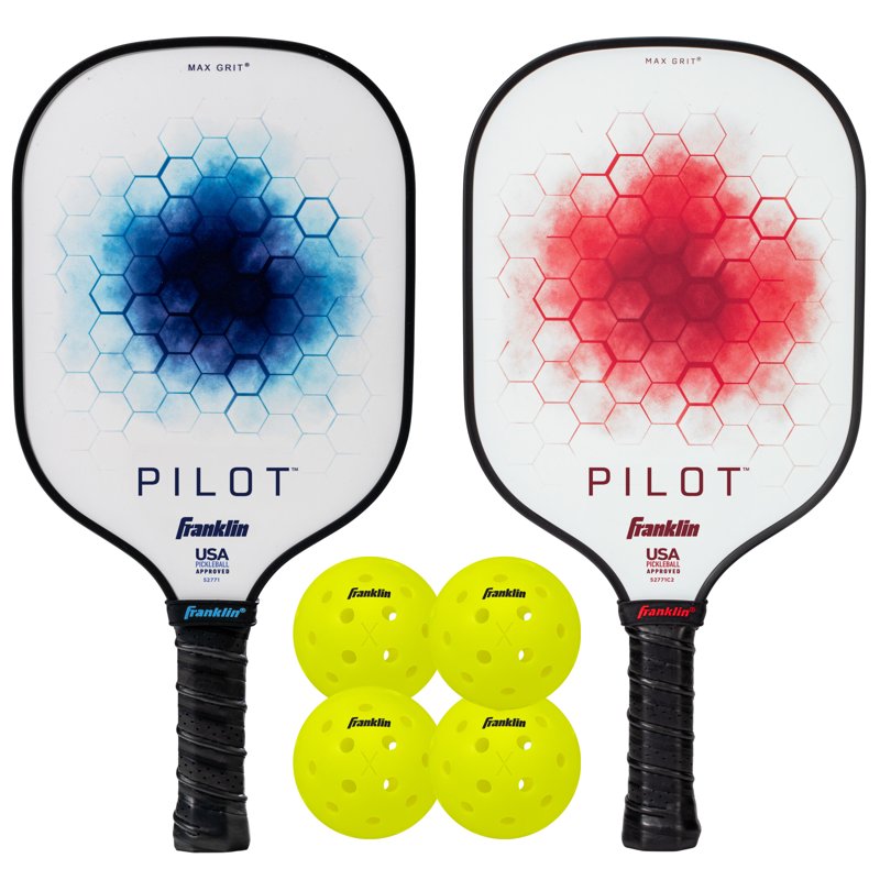 Blue/Green Franklin Pilot Paddleball Set - 2 Paddles + 4 USAPA-Approved X-40 Balls