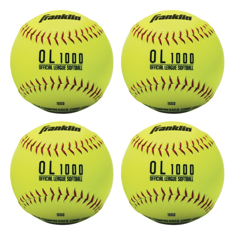 Practice Softballs - Set of 4 Official 12-Inch Softballs with Bag