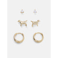 Women's Cubic Zirconia Earring Set with Hoops and Dog Pendant - 3 Pairs