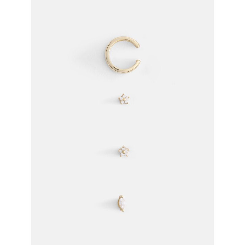 Women's 14K Gold Plated Cuff & Cubic Zirconia Stud Earring Set - 4 Pieces