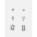 Women’s Silver Plated Cubic Zirconia Star Earring Set - 3 Pairs