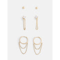Women's Gold-Plated Cubic Zirconia Stud and Hoop Earrings Set - 3-Pair