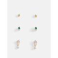 Women's 14K Gold Plated Cubic Zirconia Stud Earrings Set - 3 Pairs