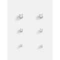 Silver Plated Cubic Zirconia Stud Earring Set for Women – 3 Pairs, Hypoallergenic