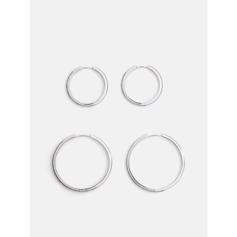 Women's Silver Plated Hoop Earrings Set - 2 Pairs, Demi-Fine Jewelry