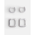Silver-Plated Square Hoop Earrings Set for Women - 2 Pairs