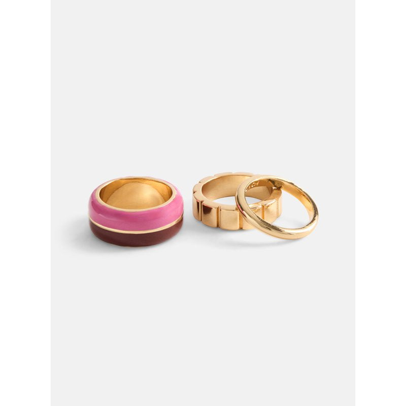 Gold Tone Stackable Ring Set for Women - 3-Piece Fashion Jewelry, Size 7